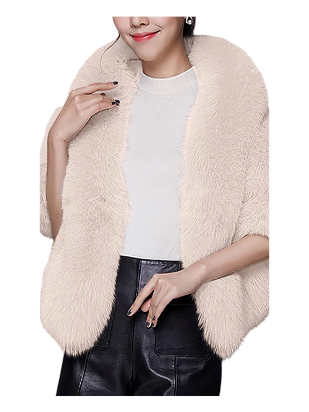 Caracilia Plush Cream (beige) Faux Fur Shrug in cape style Light Beige Sz OS